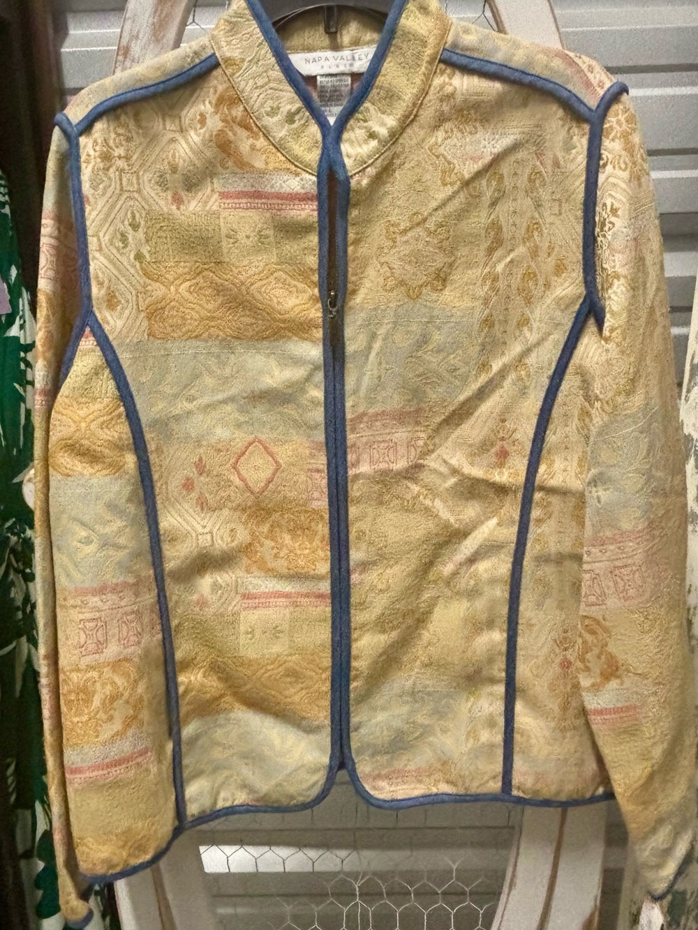 Yellow Brocade Jacket with Blue Trim